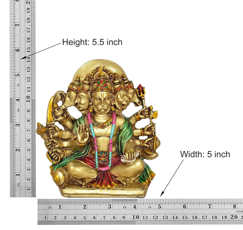 Resin Panchmukhi Hanuman Idol Figurine Hanuman ji Decorative Showpiece for Home Office Temple Mandir Pooja (Height 5.5 Inch)