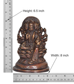 Size chart: 6.5-inch tall brass Gayatri Mata statue, 8-inch width