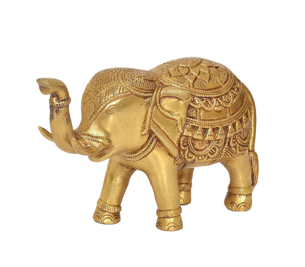 Brass Elephant Figurine - Decorative Statue for Home Decor, Feng Shui, and Good Luck (Height 5 Inch) Study Setting