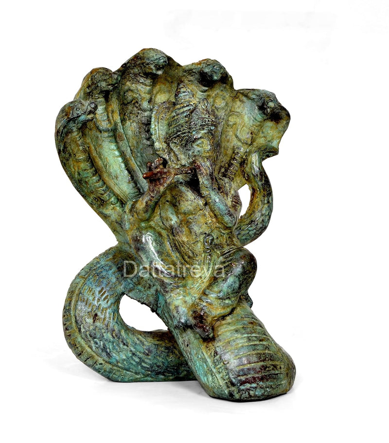 Vintage Indonesian Bronze Krishna Statue with Sheshnag - Hindu Deity (Height 6.5 Inch)