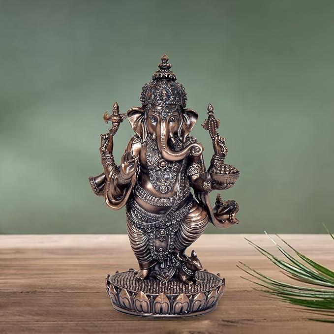 Resin Lord Ganesha Idol Figurine for Home Pooja Room Diwali Decoration (5 Inches)