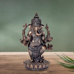 Resin Lord Ganesha idol figurine, dark metallic bronze finish, 5 inch front view