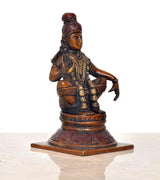 Ayyappan Ayyappa brass statue idol side view, one hand raised and ornate base