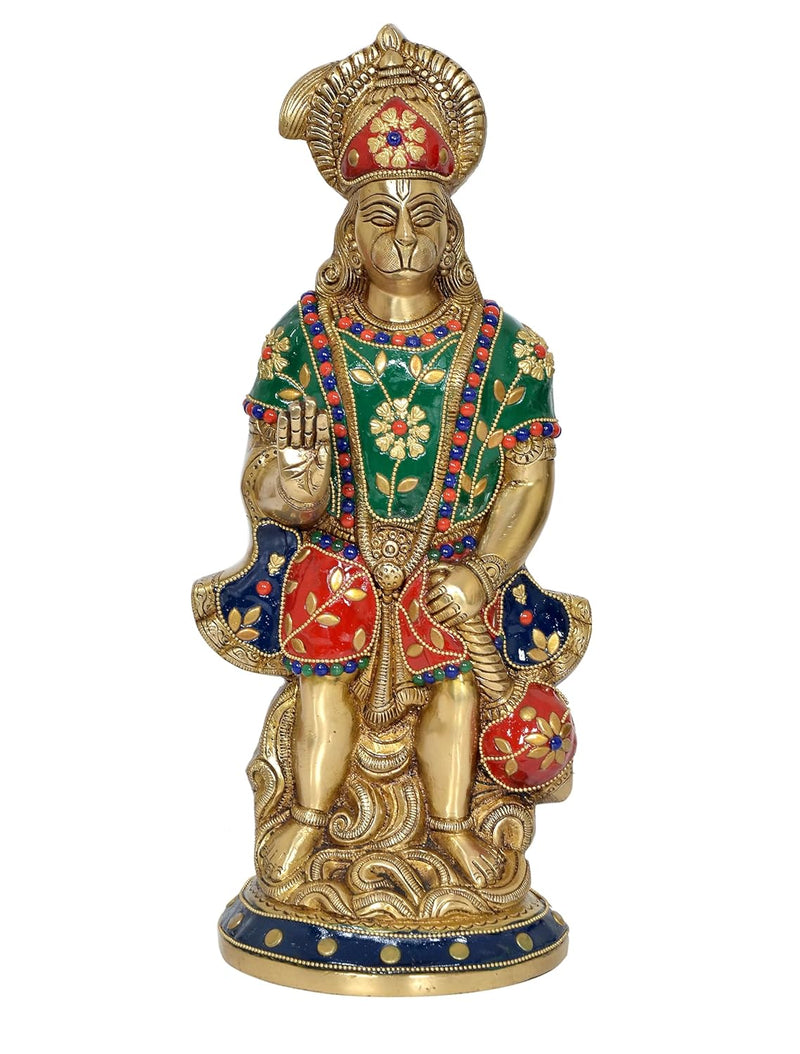 Brass Hanuman Statue Idol for Home Decor Office Mandir Pooja with Inlay Work (Height : 12 Inch)