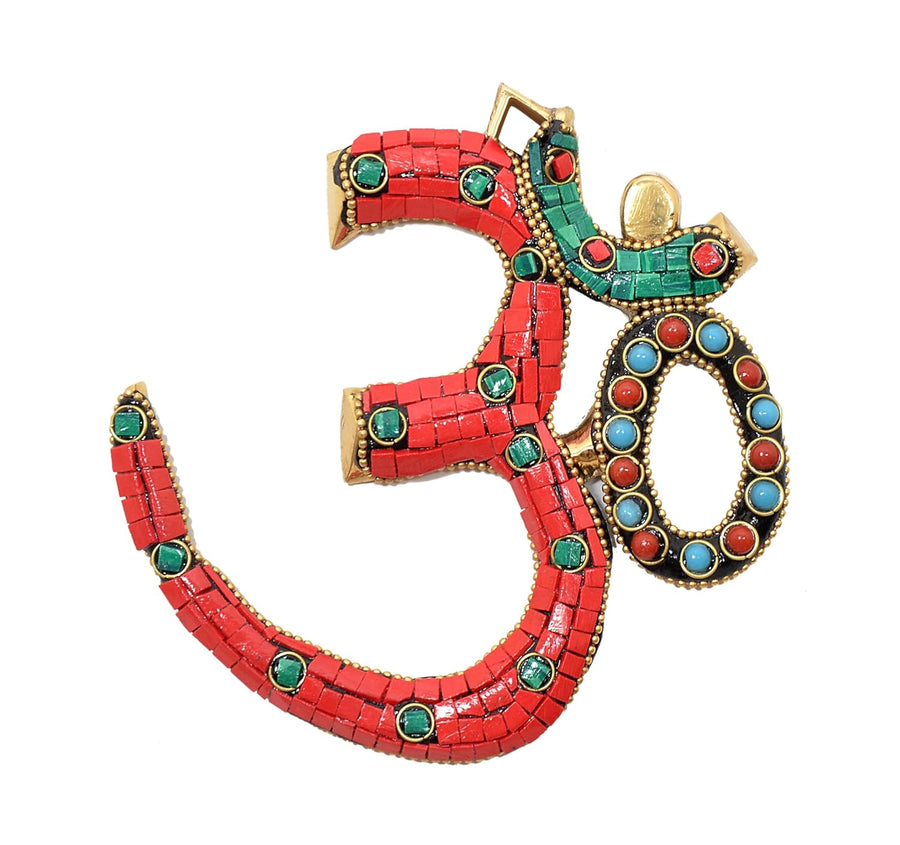 Brass OM Wall Hanging Sculpture (Height: 8 Inch) Multicolor Craft Detail