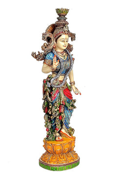 Radha Rani idol statue, 15-inch resin cold-cast marble finish, front-angled view, ornate base