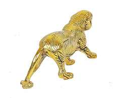 Golden tiger statue figurine, low angle rear view with textured fur lines