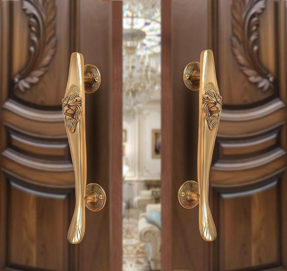 Brass Lion Face Design Main Door Pull Handle Pair (Pack of 2) (Height : 12.5 inch)