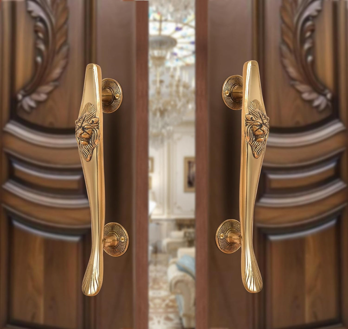 Brass Lion Face Design Main Door Pull Handle Pair (Pack of 2) (Height : 12.5 inch)