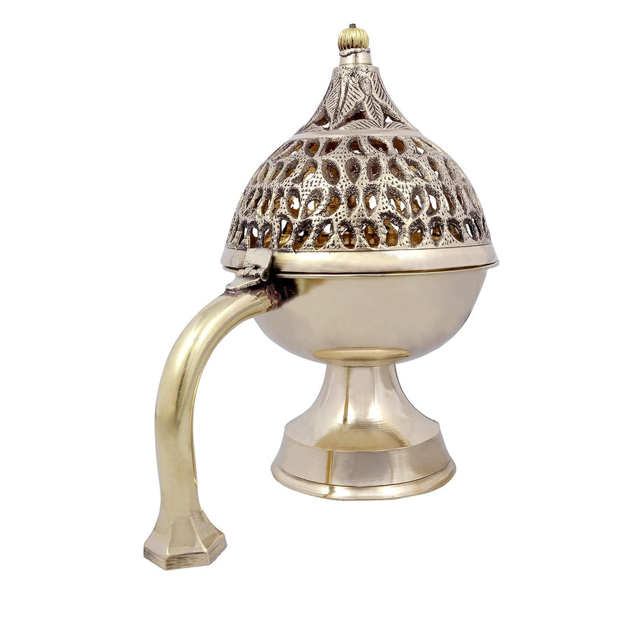 Brass Lobandan Incense Burner with Handle (Height 7 Inch) Craft Detail