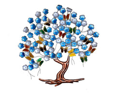 Blaues Eisenbaum-Wandhängeobjekt mit Schmetterlingen und Blumen, 33 Zoll hoch