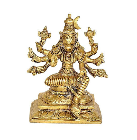 Brass Goddess Varahi Idol Figurine Eight Armed Sculpture Showpiece Home Temple Office Gift Item Golden Height 4.2 Inches