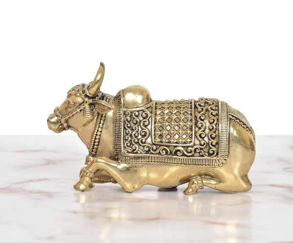 Superfine Brass Shiva Seated Nandi Statue (Height 2 Inch) Study Setting