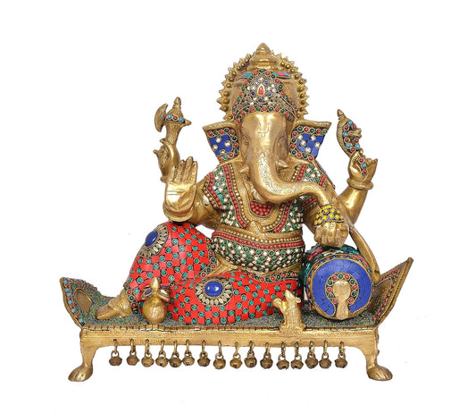 Brass Sitting Lord Ganesha Idol (Height 16 Inch)