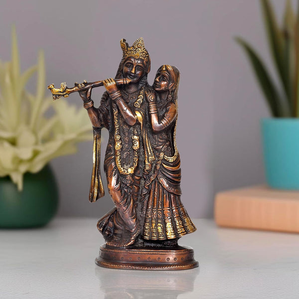 Brass Radha Krishna Idol Statue for Home Decor and Pooja Mandir Temple Office Decor (Height 8 Inch)