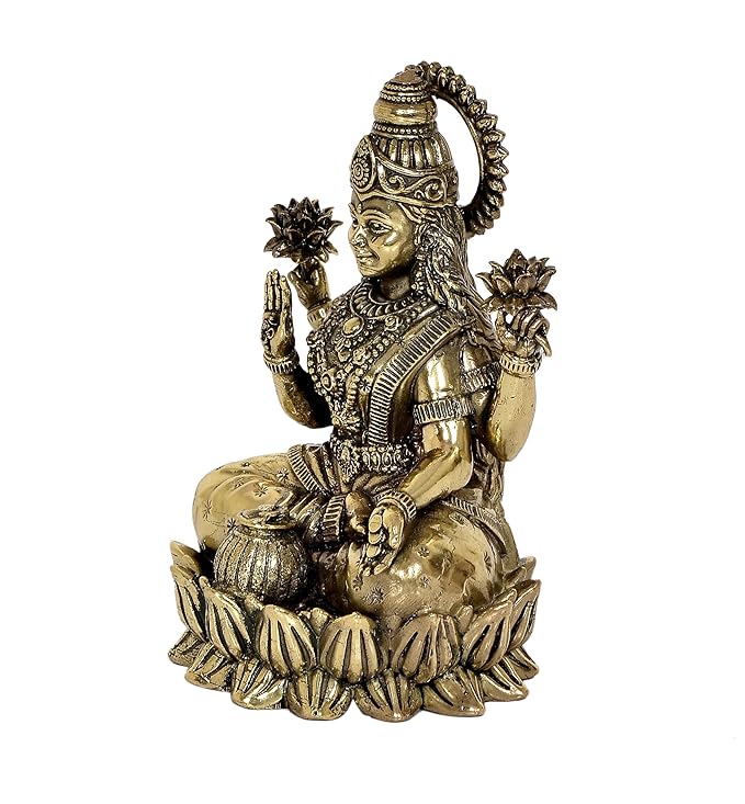 Fine Brass Lakshmi Laxmi Statue Idol Murti for Home Temple Office Mandir, (Height: 5 Inch)