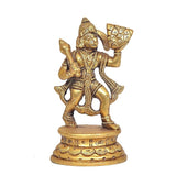 Brass Bajrangbali idol standing pose with raised shield-like hands on base