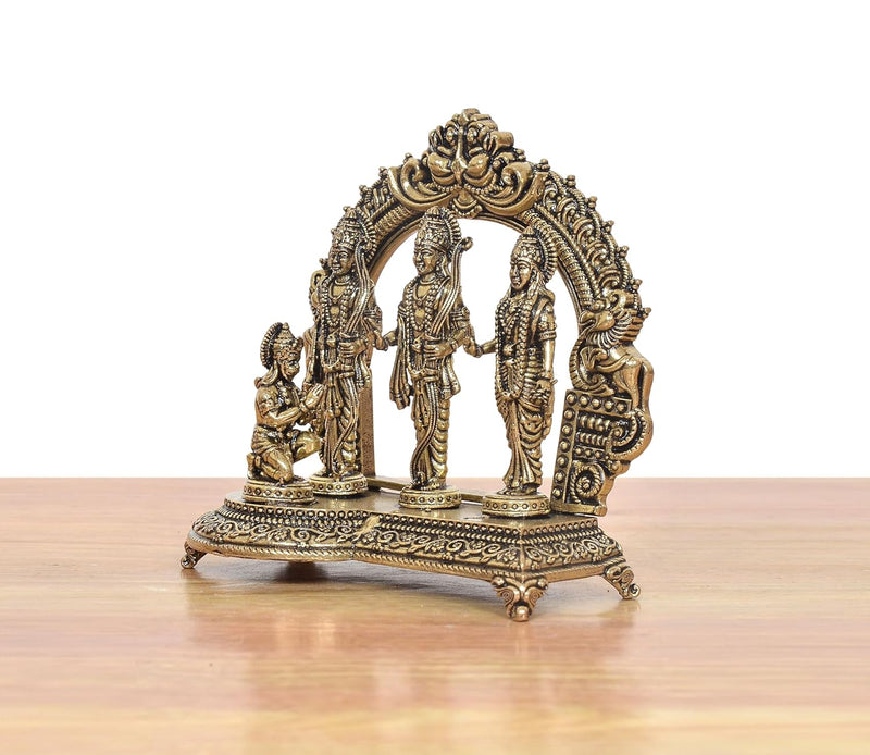 Bronze Ram Darbar with Sita Lakshman Hanuman on Carved Frame with Kirtimukha Statue (Height: 3 Inches)