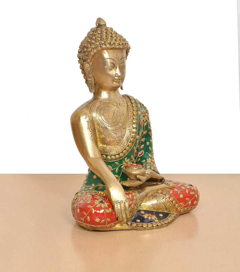 Brass Bhumisparsha Mudra Buddha Statue (Height 13 Inch)