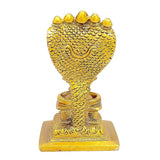 Gold brass Shiv linga with detailed textured design, Nandi base, angled view