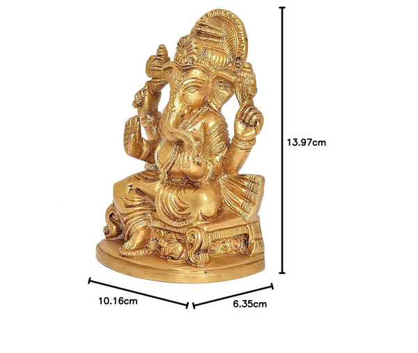 Brass Raja Ganesh Idol Statue Murti (Height : 5.5 inch) Study Setting