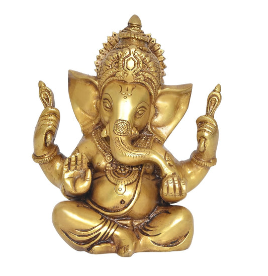 Brass Lord Ganesha Idol Sitting Ganesh Statue Decorative Sculpture for Home Decor Office Mandir Pooja Temple (Height 6 Inch)