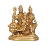 Brass Shiva Parivar idol statue, four figures with raised hands, ornate seated base