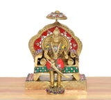 Brass Maharaja Agrasen idol, multicolor jeweled elephant seated on ornate throne