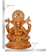 Brass Ganesha statue size: 19 in height and 14 in width, seated on round base