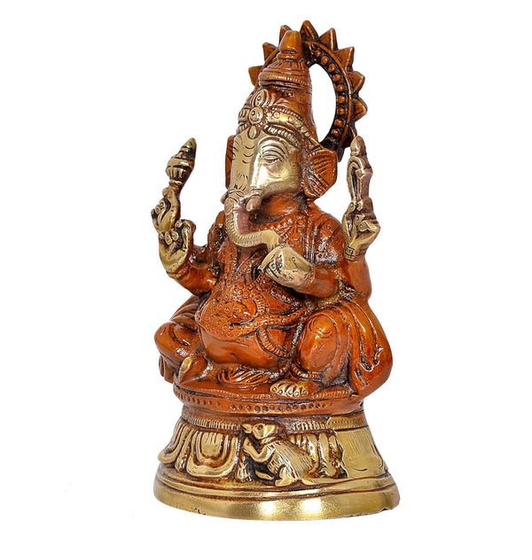 Brass Lord Ganesha Sculpture Hindu Deity (Height 7.5 Inch) Study Setting