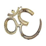 Brass OM wall hanging sculpture in plain metal with three curled letter cutouts