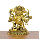 Golden brass Panchmukhi Hanuman statue, rear/side view, multiple faces and holding weapons