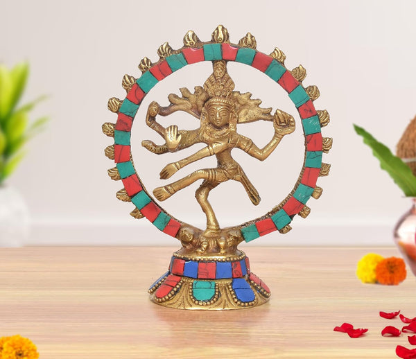 Brass Natraj Lord Shiva Dancing Idol Multicolor (Height: 5 inch)