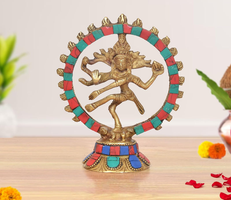 AONA Brass Natraj Lord Shiva Dancing Idol Multicolor