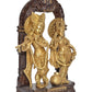 Brass Radha Krishna Idol Statue On Artistic Frame for Home Decor and Pooja Mandir Temple Office Decor (Height 14 Inch)