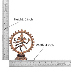 Brass Natraj sculpture size chart: height 5 in, width 4 in, dancing Shiva