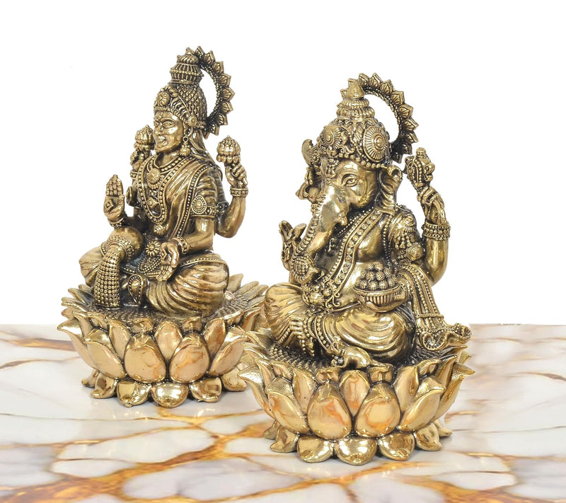 Bronze Lakshmi Ganesh Statue (Height:6 Inch)