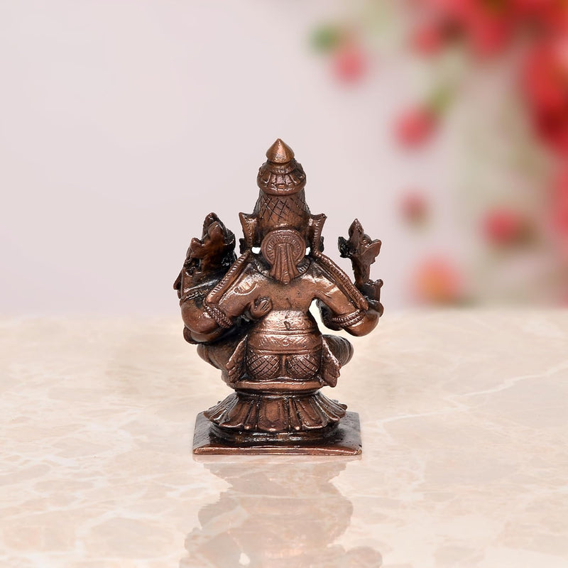 Copper Sitting Lakshmi Narayana Lord Vishnu Statue for Home, Mandir Pooja Decor Idol Color-Copper (Height: 3 Inch)