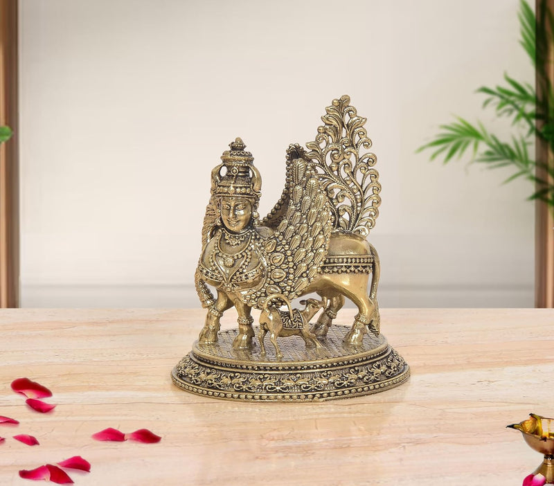 AONA Bronze Kamadhenu Cow with Calf and Wings Idol 