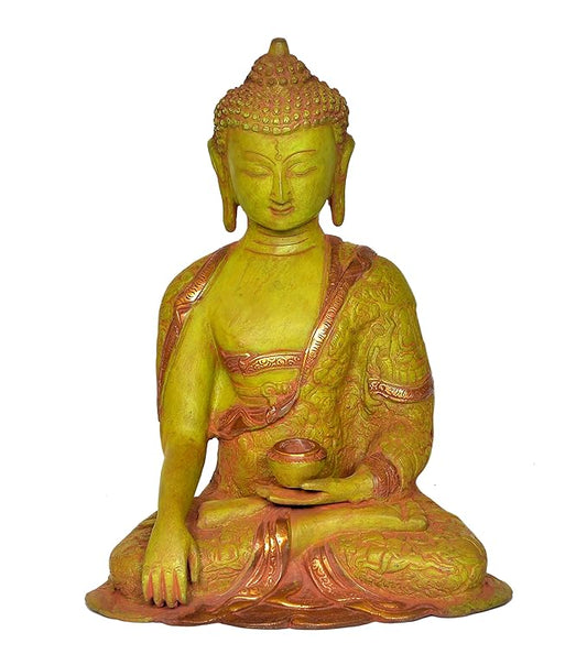 Brass Buddha Statue in Meditating Pose for Home Décor | Multicolor | Height : 12 Inches