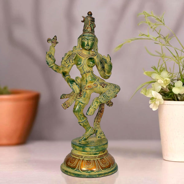 Brass Shiva and Parvati Dancing Ardhanrishvara Murti Religious Statue for Home Temple Decor (Height : 12 inch)