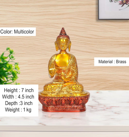 Brass Abhaya Mudra Gautam Buddha Statue (Height: 7 inch)