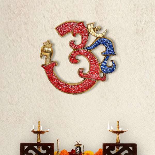 OM Wall Hanging Sculpture, Vastu, Goodluck, Wall Decoration Multicolor In Brass (Height: 11 Inches) Mandir Setting