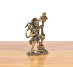Brass Hanuman idol with flowing drape, detailed face and jewelry, 3 inch