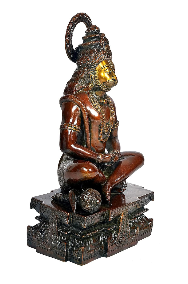 Brass Lord Hanuman Yoga Pose Decorative Idol Statue (Height: 14.8 Inches)