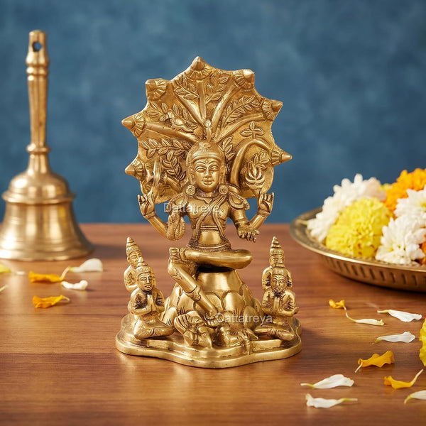 Brass Dakshinamurti Shiva Statue Dakshinamurthy for Home Decor Temple Office Pooja Mandir Showpiece (Gold) (Height:9 Inches)