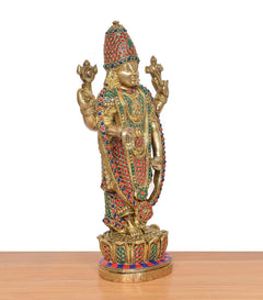 Multicolour brass Tirupati Bala Ji idol, angled view showing raised hand motifs