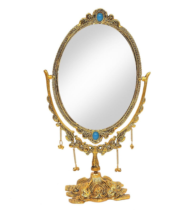 Metal Double Side Table Mirror Gold Plated Frame for Home Decor Room Table Showpiece (Height 8 Inch)