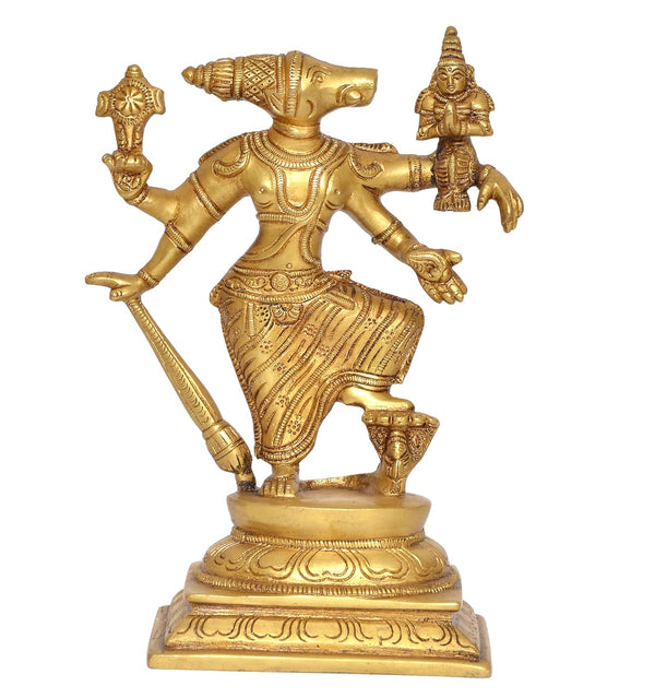 Brass Varaga Lakshmi Varaha Carrying Bhudevi Statue |Avatar of Bhagawan Vishnu| for Home, Mandir Pooja Decor Idol (Height: 9 Inch)