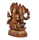 Brass Panchmukhi Ganesha idol, side view, five faces, ornate seated base